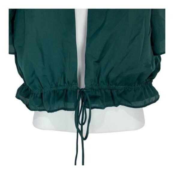Tobi Womens Teal Open Front Short Sleeve Drawstring Hem Blouse L - Picture 2 of 7